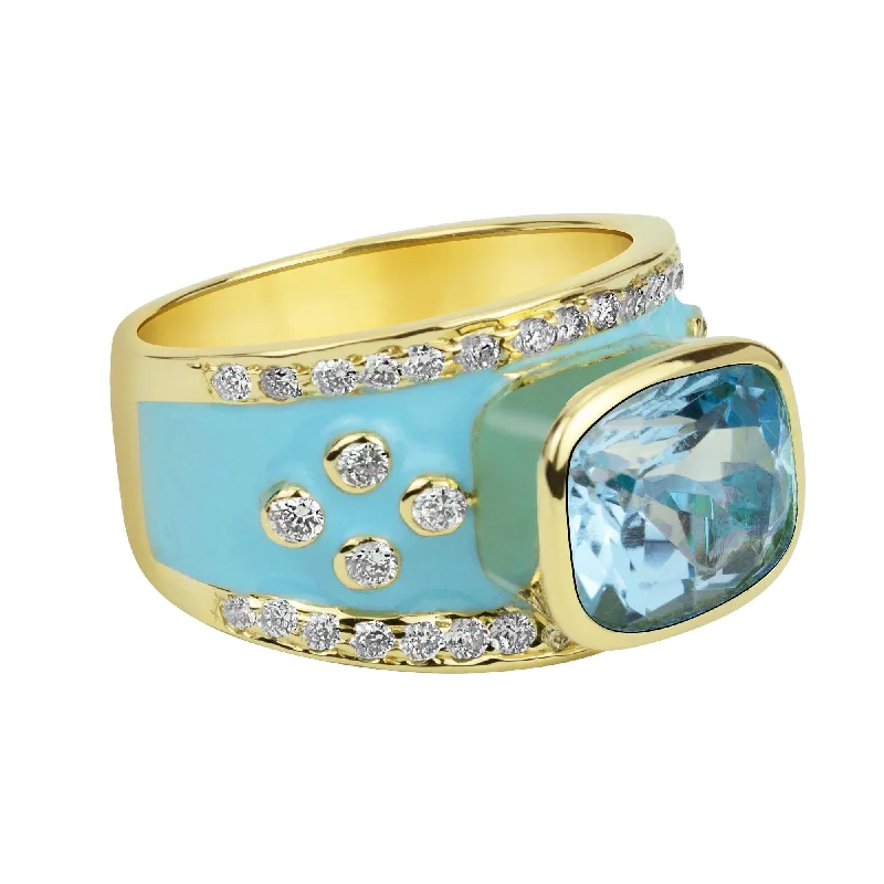 Ring - Blue Topaz And Diamond (enamel) (2332G)