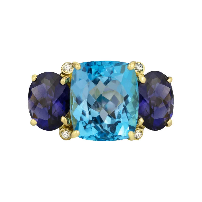 Ring - Blue Topaz, Iolite And Diamond