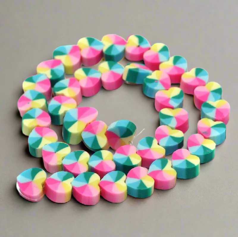 Heart Multicolor Polymer Clay Fimo Beads 1 String, 10x4mm