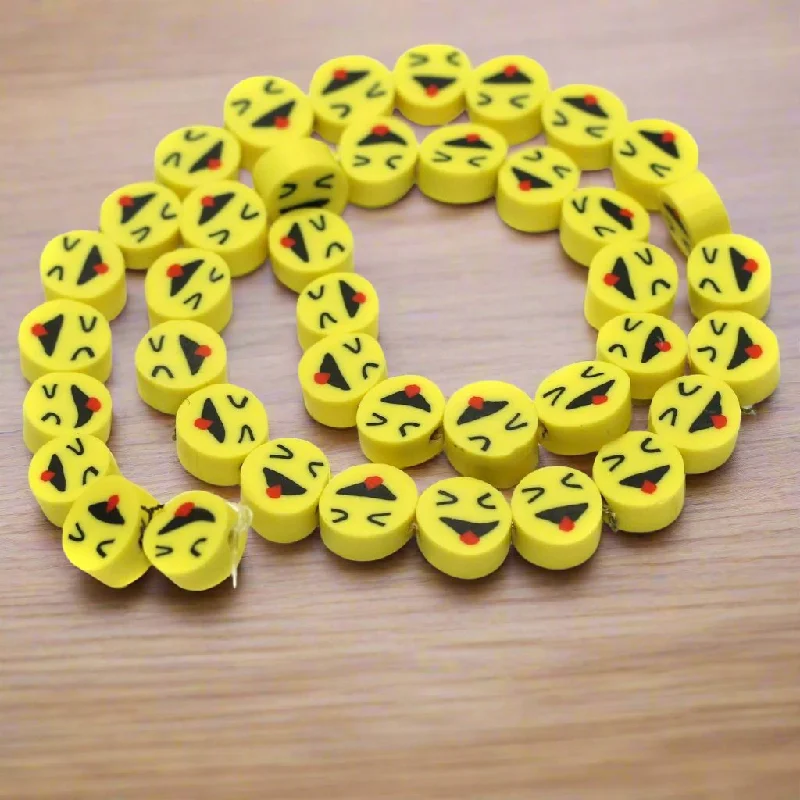 Yellow Smiley Face Polymer Clay Fimo Beads 1 String, 10x4mm