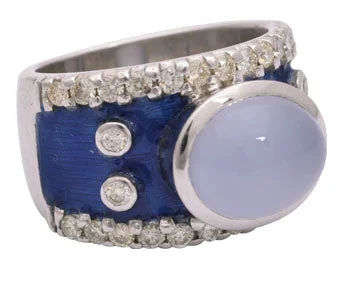 Repair - Ring-Chalcedony and Diamond (Enamel)  (156JS)