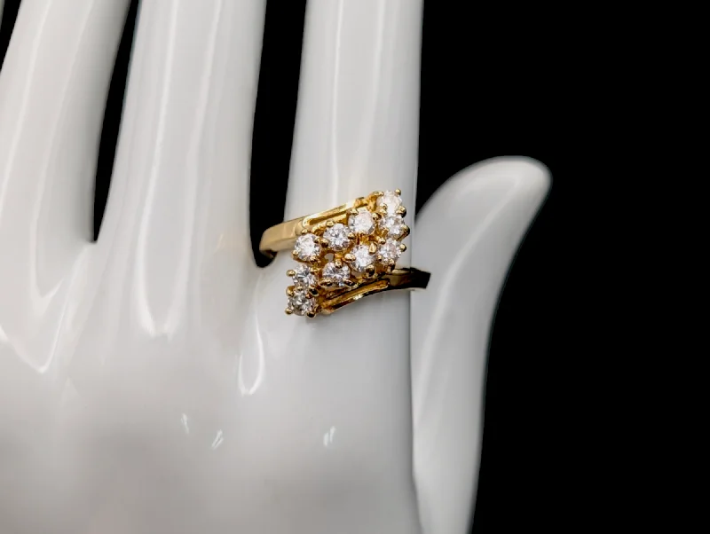 Vintage Waterfall Twin Rows of Simulated Diamond Gold 925 Ring