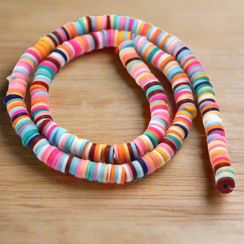 Multicolored Polymer Clay Fimo Ring Beads 1 String, 6mm