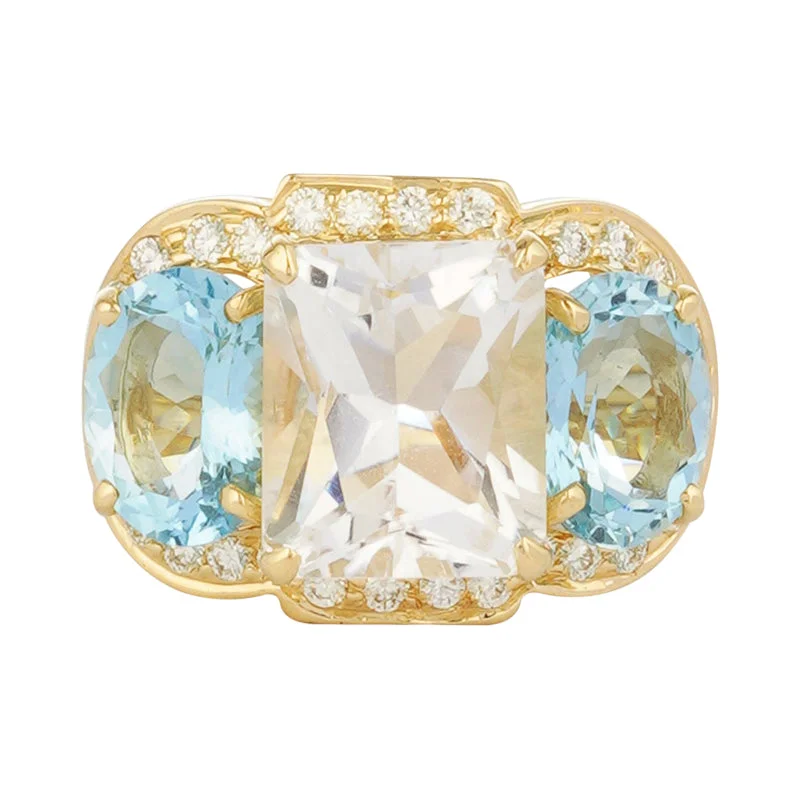 Ring - Aquamarine, Crystal And Diamond