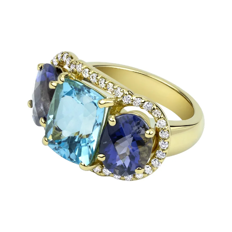 Ring - Blue Topaz, Iolite And Diamond (2331A)