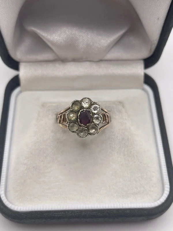 Antique 9ct gold garnet and paste ring