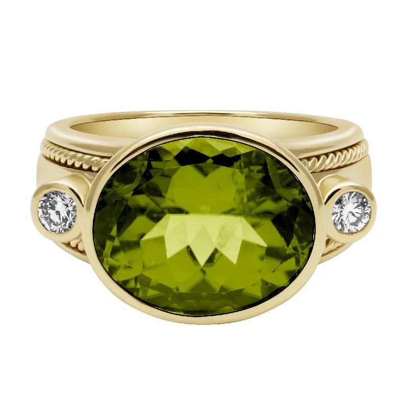 Ring - Peridot And Diamond In 18k Gold