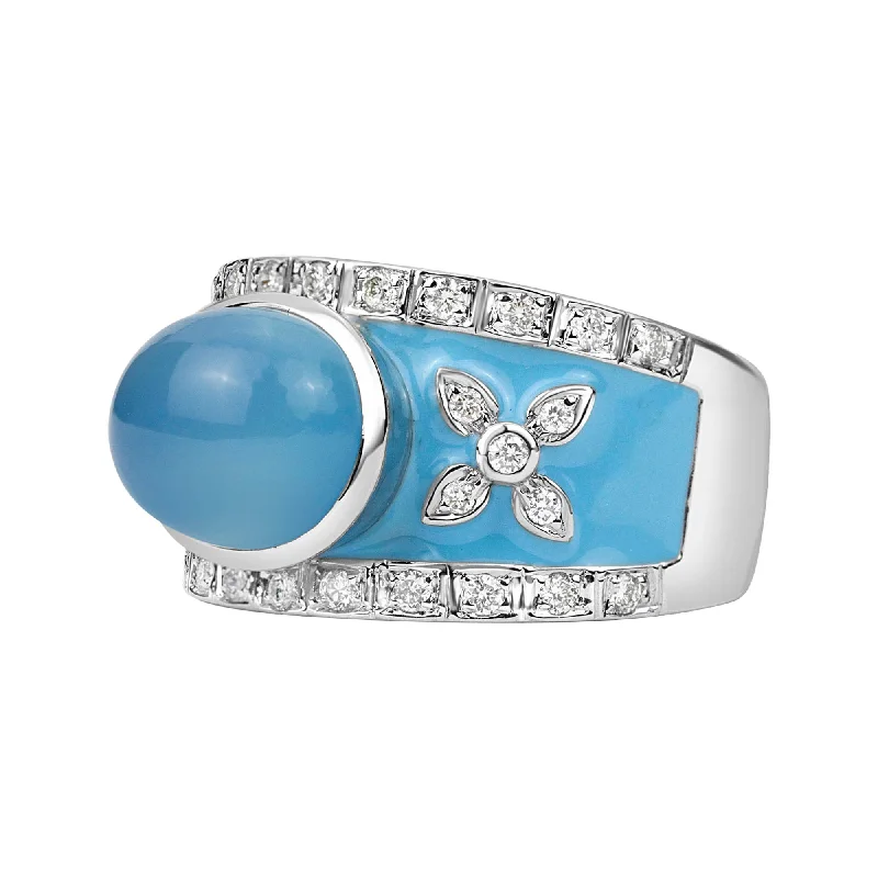 Ring -chalcedony And Diamond (enamel)