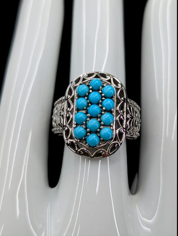 Vintage Arizona Sleeping Beauty Genuine Turquoise Stainless Steel Silver Ring