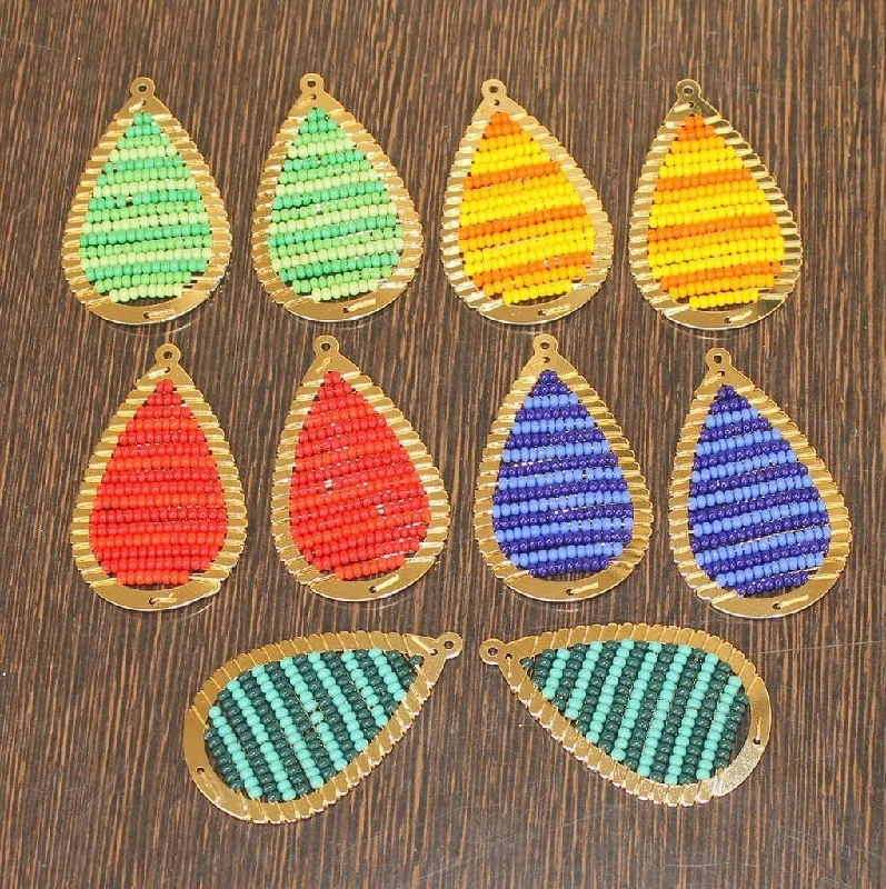 Gold Plated Miyuki Seed Beads Drop Earring Components Charms Multi 42x23mm, Pack Of 10 Pcs