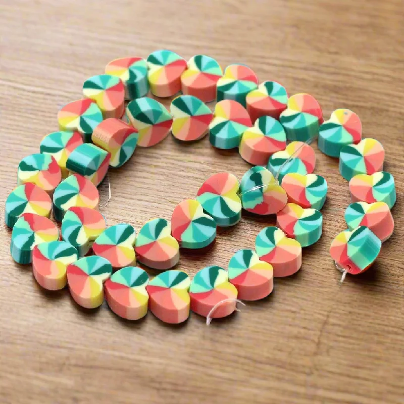 Heart Multicolor Polymer Clay Fimo Beads 1 String, 10x4mm