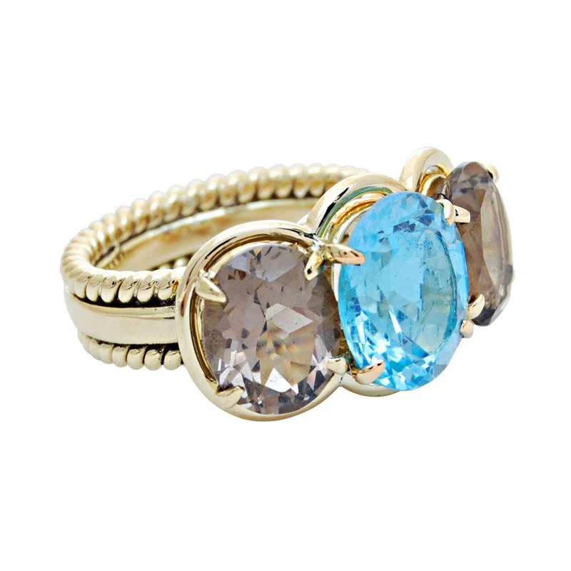 Repair - Ring - Blue Topaz and Smokey Quartz (1740N)