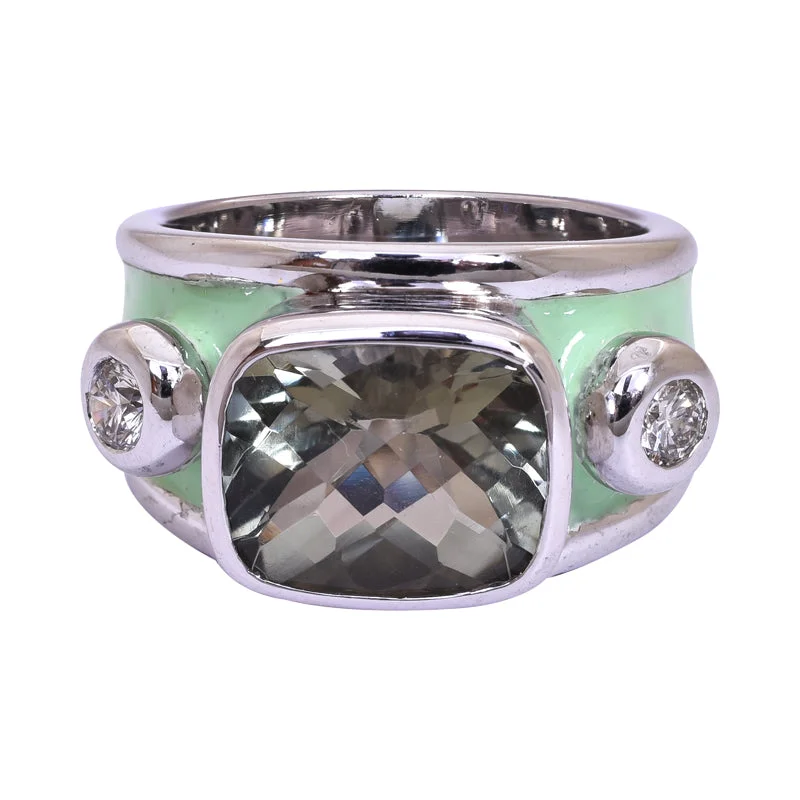 Repair - Ring - Green Quartz and Diamond (Enamel) in Sterling Silver (255JS)