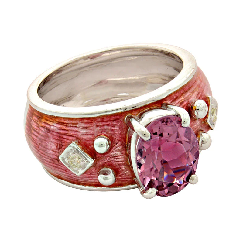 Ring- Pink Tourmaline And Diamond (enamel) (91HS)