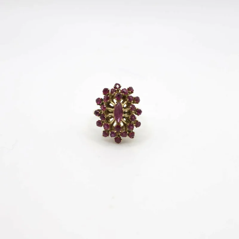 Vintage Genuine Ruby and 14K Yellow Gold Cluster Cocktail Ring