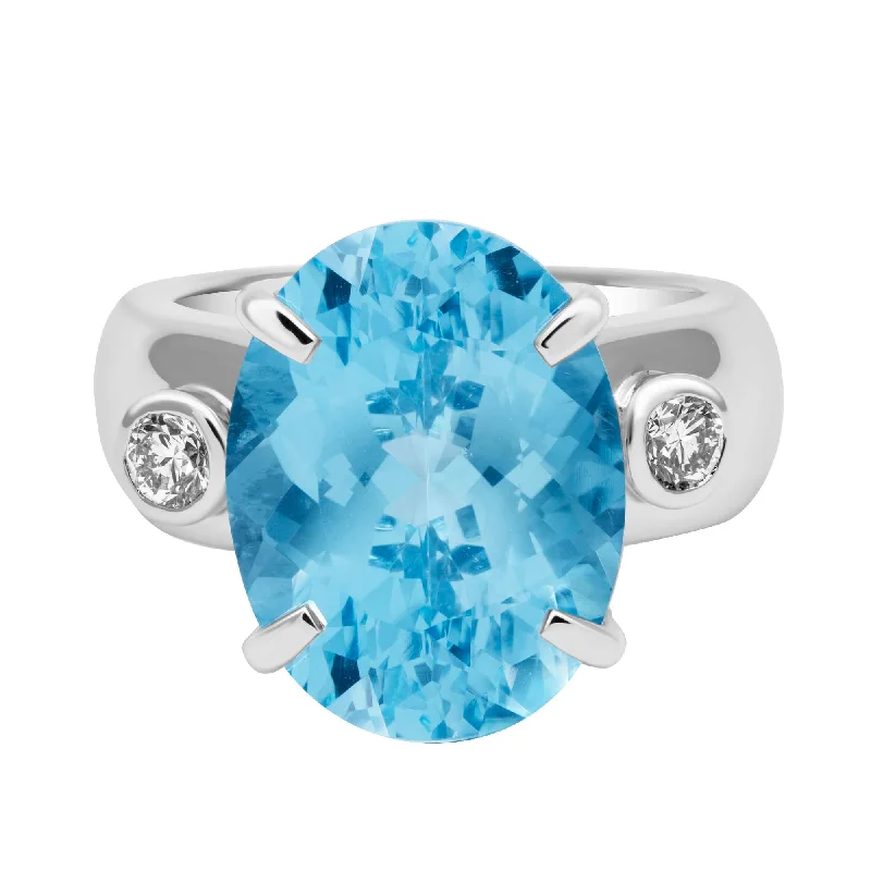 Ring - Blue Topaz And Diamond In Sterling Silver