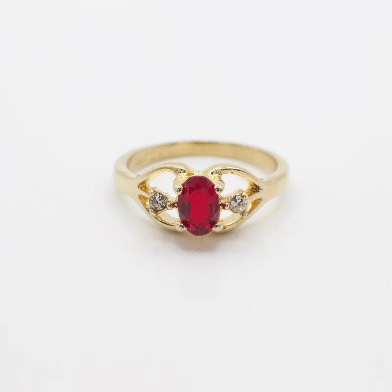 Vintage 18KT Gold Plated and Red Gemstone Ring