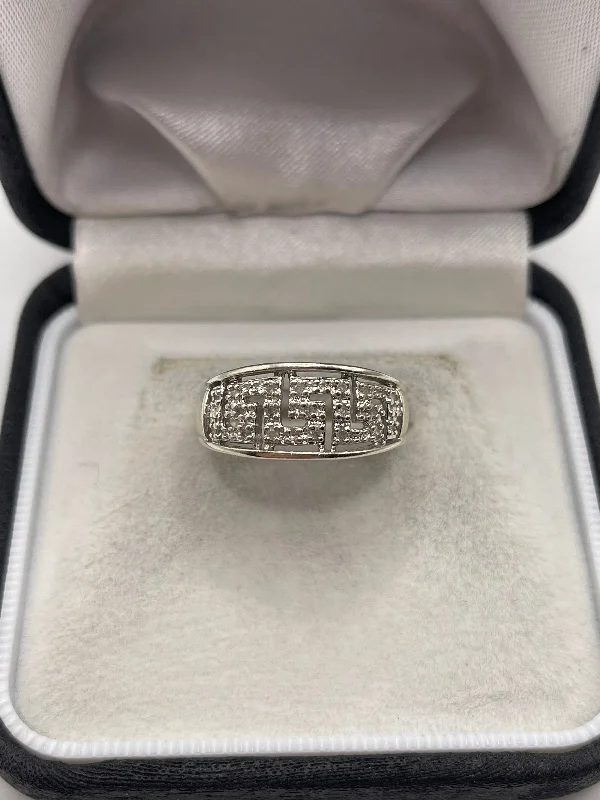 9ct white gold Greek key diamond ring