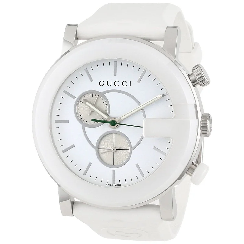 Wide black watches-Gucci Unisex YA101346 G-Chrono Chronograph White Rubber Watch