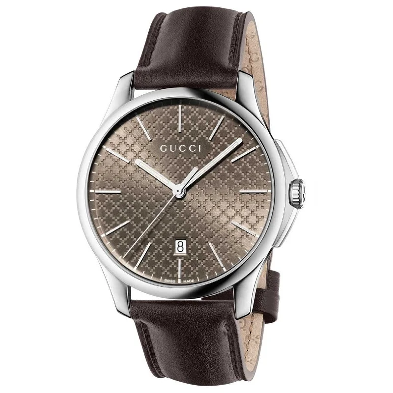 Two-tone strap watches-Gucci Unisex YA126318 G-Timeless Brown Leather Watch