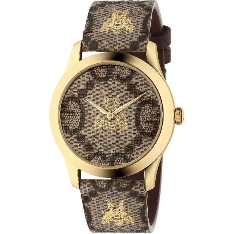 Wide face watches-Gucci Unisex YA1264068A G-Timeless Brown Leather Watch