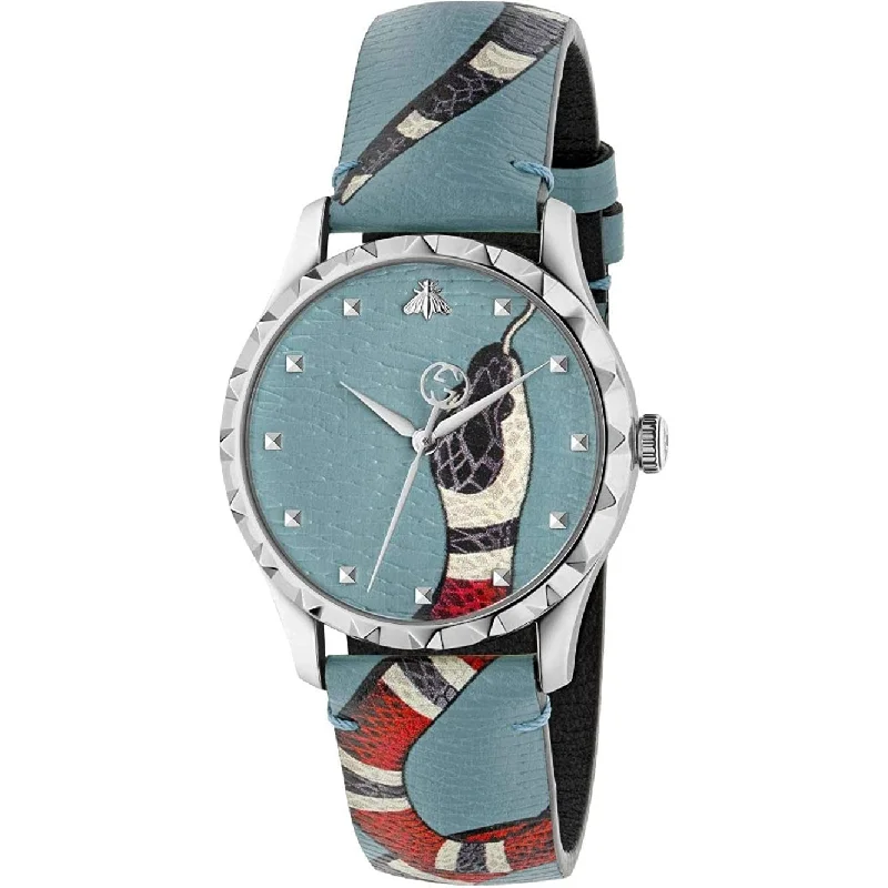 Wave band watches-Gucci Unisex YA1264080 G-Timeless Blue Leather Watch