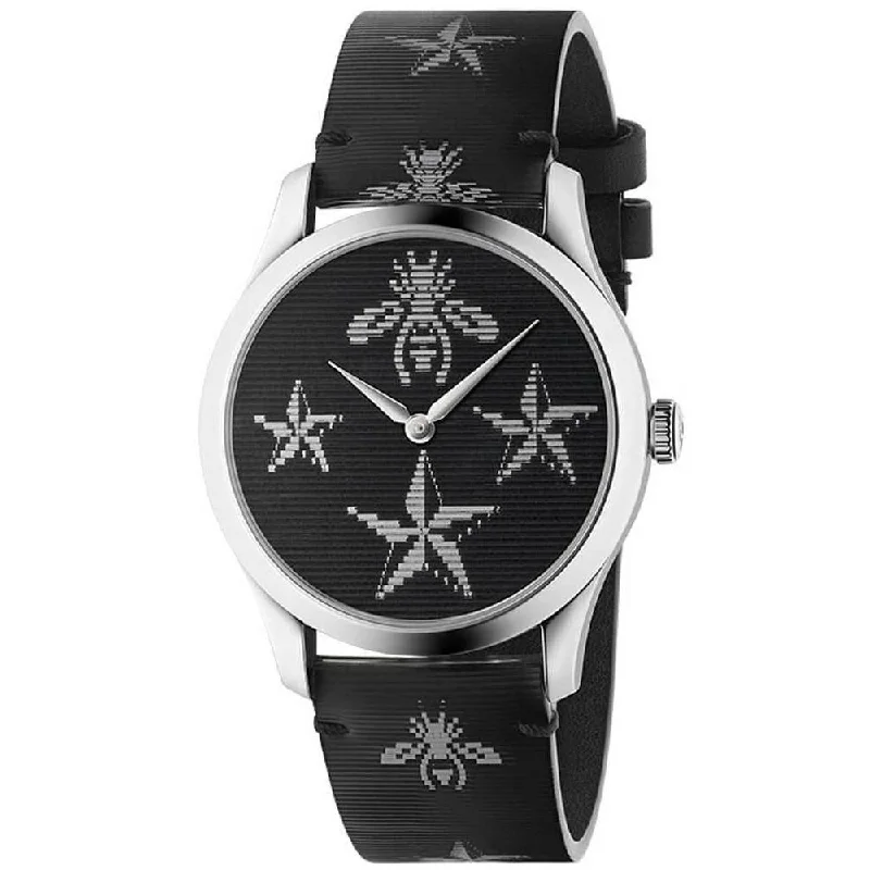 Fine analog watches-Gucci Unisex YA1264105 G-Timeless Black Leather Watch