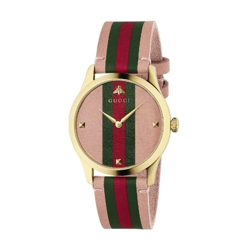 Steel strap watches-Gucci Unisex YA1264118 G-Timeless Multi-Color Leather Watch