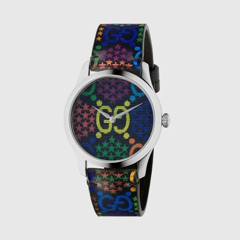 Bright face watches-Gucci Unisex YA1264146 G-Timeless Multicolored Leather Watch