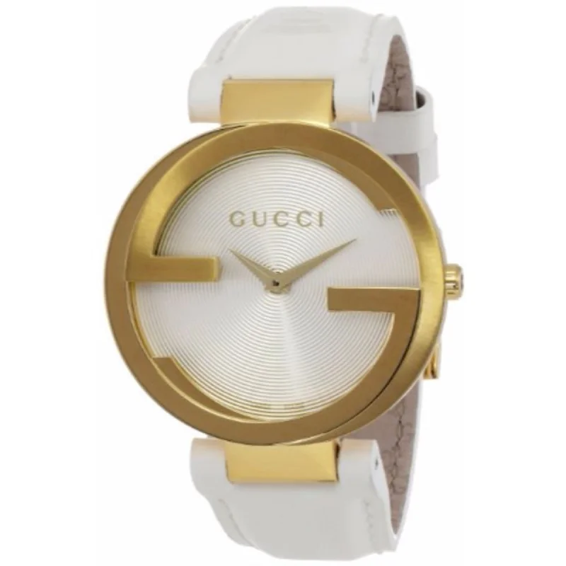 Mesh link watches-Gucci Unisex YA133313 Interlocking-G White Leather Watch