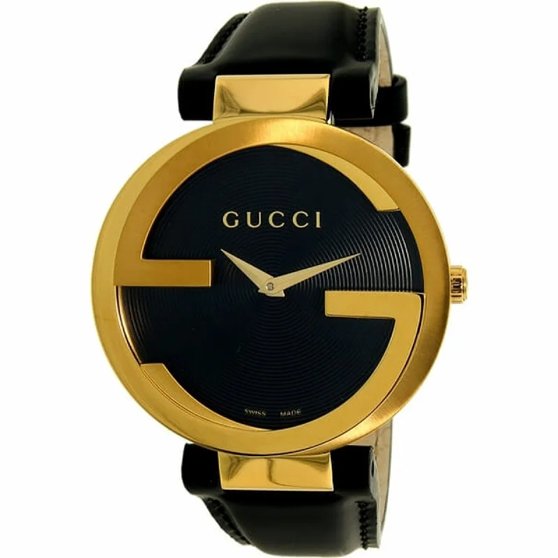 Lily bezel watches-Gucci Unisex YA133326 Interlocking-G Black Leather Watch