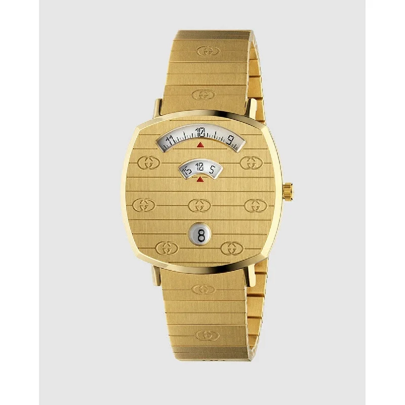 Green strap watches-Gucci Unisex YA157403 Grip Gold-Tone Stainless Steel Watch