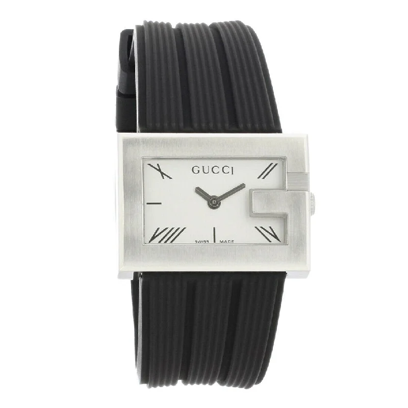 Pink gold strap watches-Gucci Women's YA100507 100 G Series Black Rubber Watch