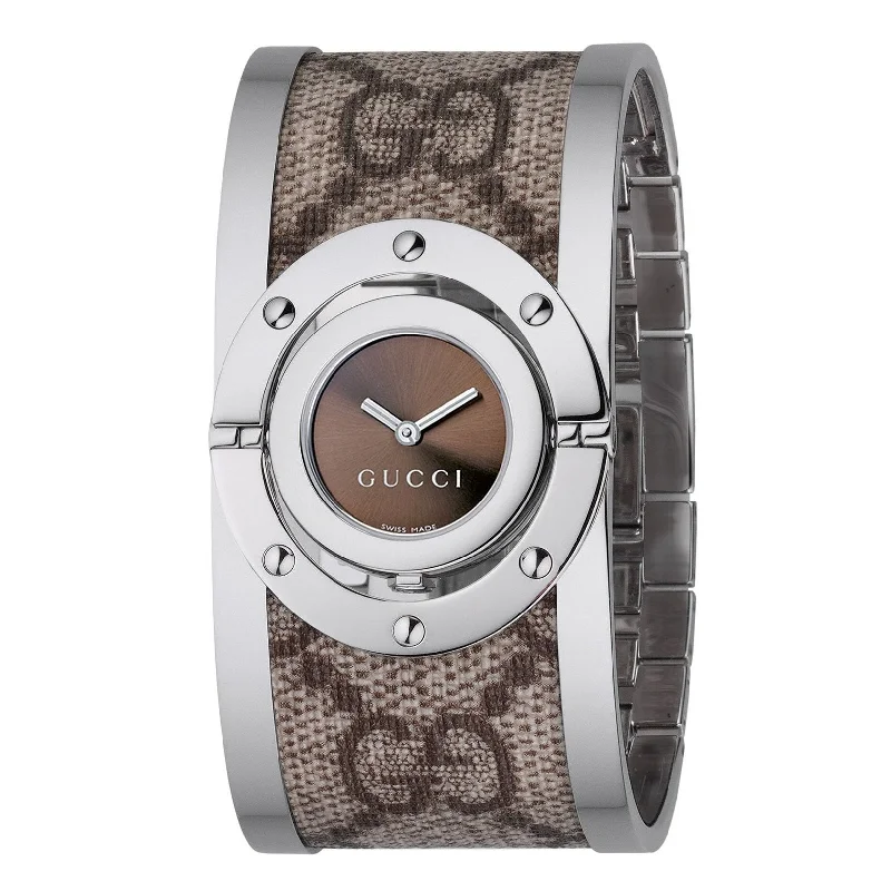 Bold metal watches-Gucci Women's YA112425 Twirl Beige Stainless Steel Watch