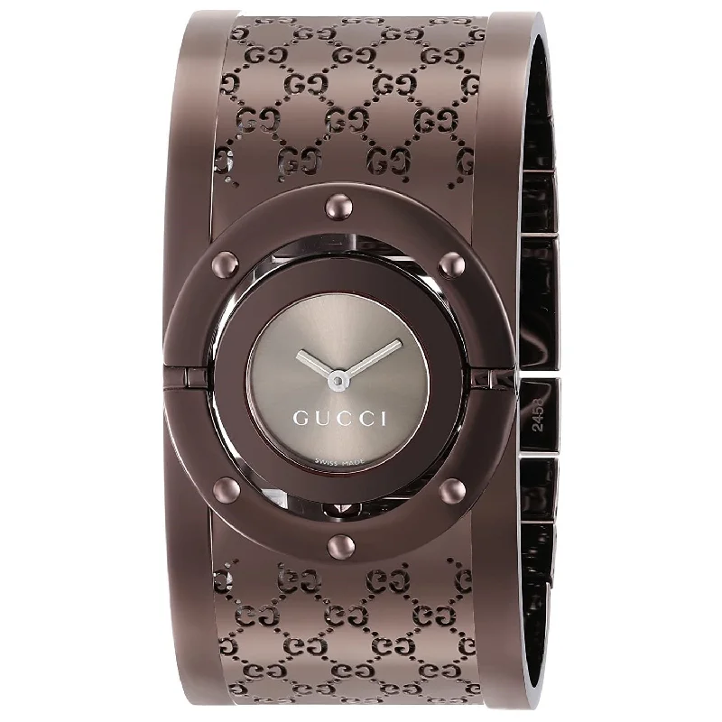 Flex strap watches-Gucci Women's YA112432 Twirl Brown Stainless Steel Watch