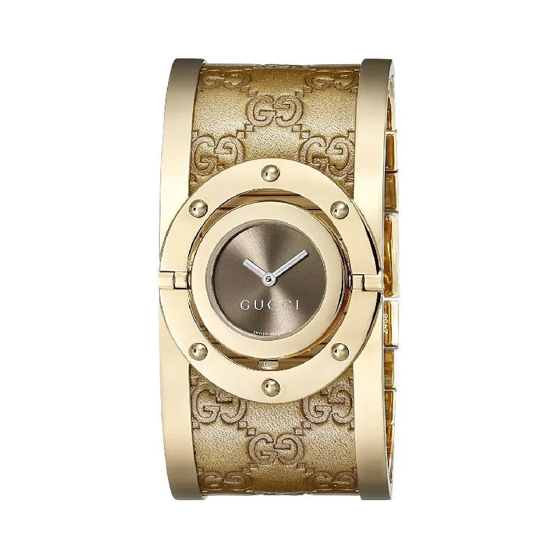 Elite diamond watches-Gucci Women's YA112434 Twirl Brown Leather Watch