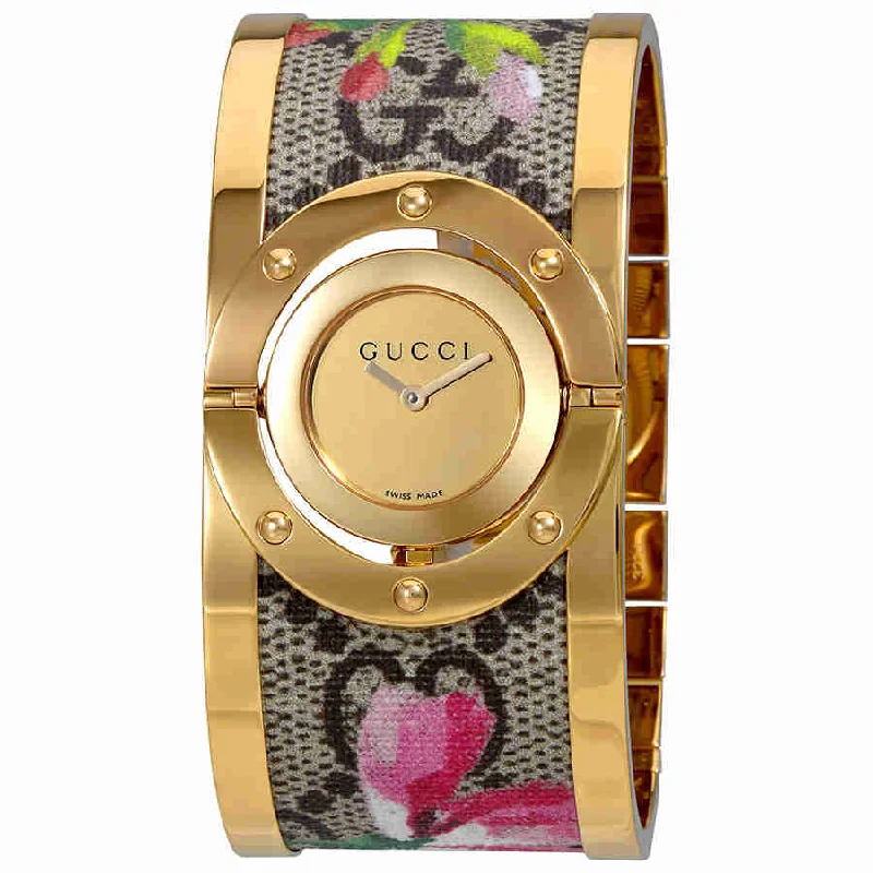 Maple wood watches-Gucci Women's YA112443 Twirl Bloom Multicolored Stainless Steel with a Floral Textile Center Watch