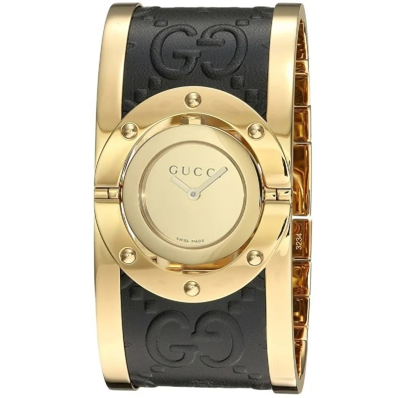 Fine mesh watches-Gucci Women's YA112444 Twirl Two-Tone Stainless Steel with Black Guccissima and Leather Watch