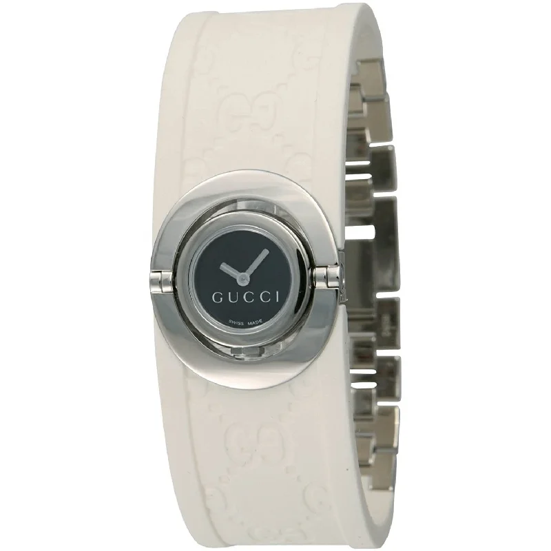 Carved case watches-Gucci Women's YA112520 112 The Twirl White Rubber and Stainless Steel Watch