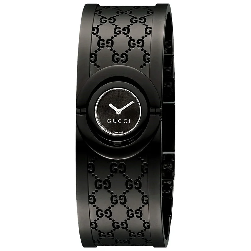 Bold strap watches-Gucci Women's YA112531 Twirl Black Stainless Steel Watch