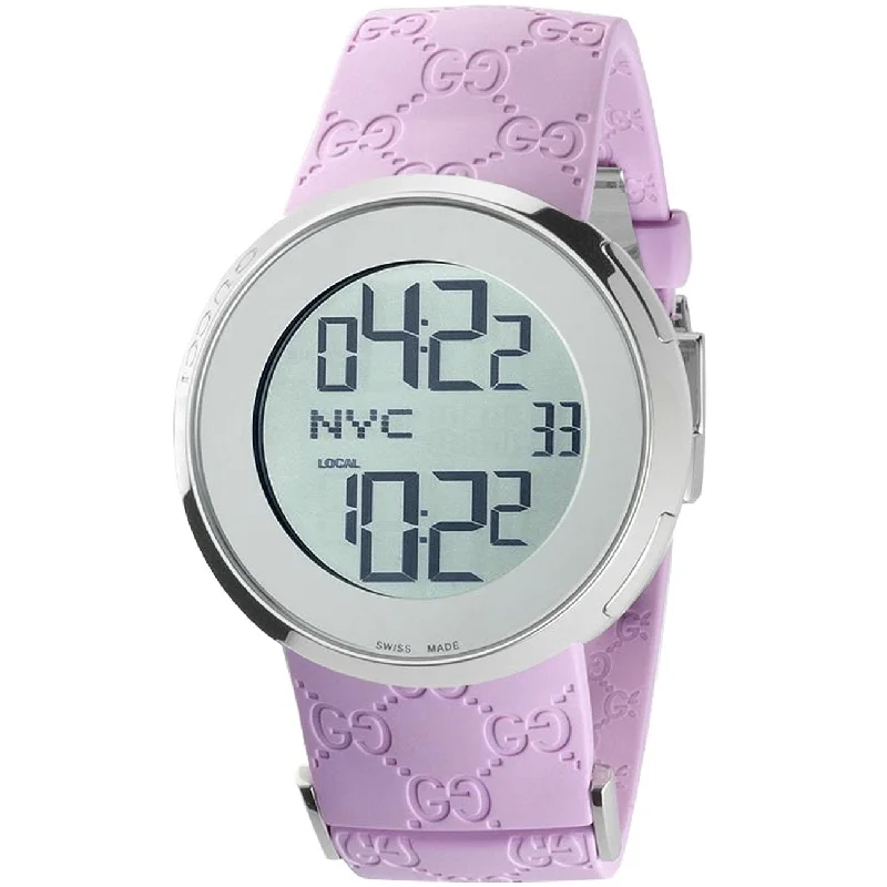 Solar band watches-Gucci Women's YA114404 Digital Digital Pink Rubber Watch