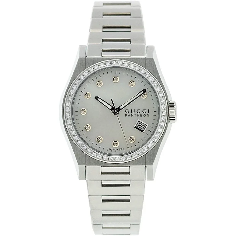 Fine metal watches-Gucci Women's YA115404 115 Pantheon Stainless Steel Watch