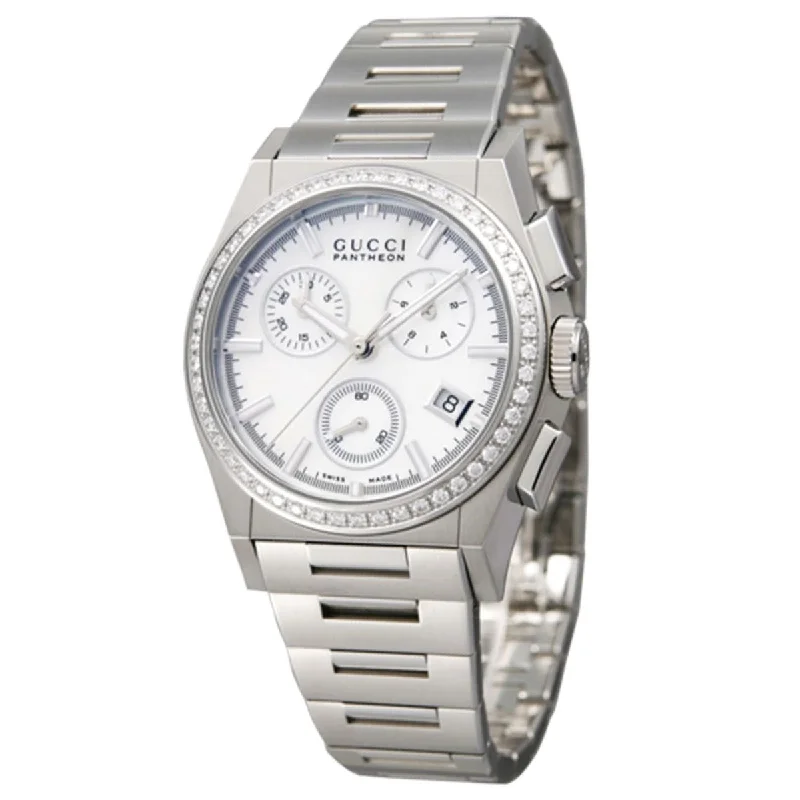 Fine leather watches-Gucci Women's YA115408 115 Pantheon Chronograph Stainless Steel Watch