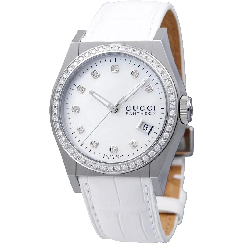 Bold square watches-Gucci Women's YA115410 115 Pantheon White Leather Watch