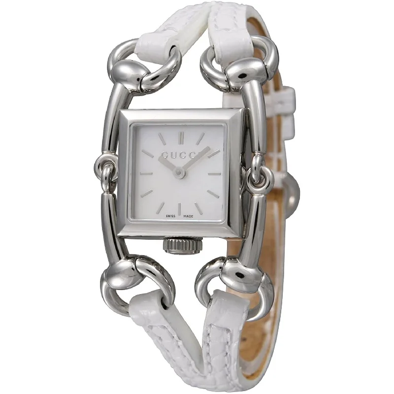 Swirl strap watches-Gucci Women's YA116504 Signoria  White Leather Watch