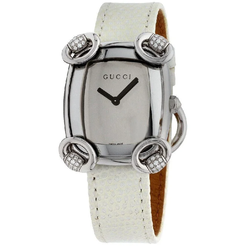 Wide sport watches-Gucci Women's YA117506 Horsebit Cocktail White Leather Watch