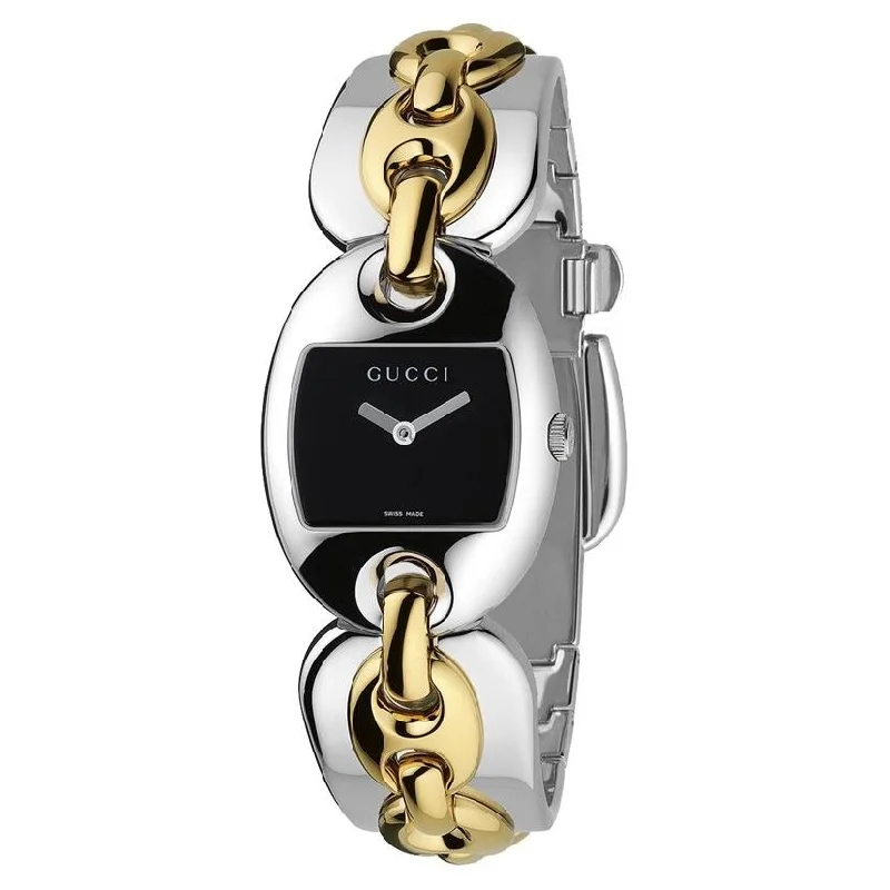 Crystal rim watches-Gucci Women's YA121509 Marina Chain Two-Tone 18kt Gold and Stainless Steel Watch