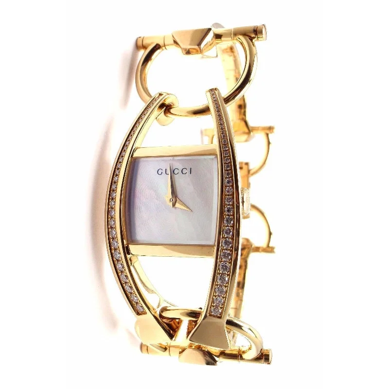 Green strap watches-Gucci Women's YA123506 Chiodo Gold-Tone 18kt Gold Watch