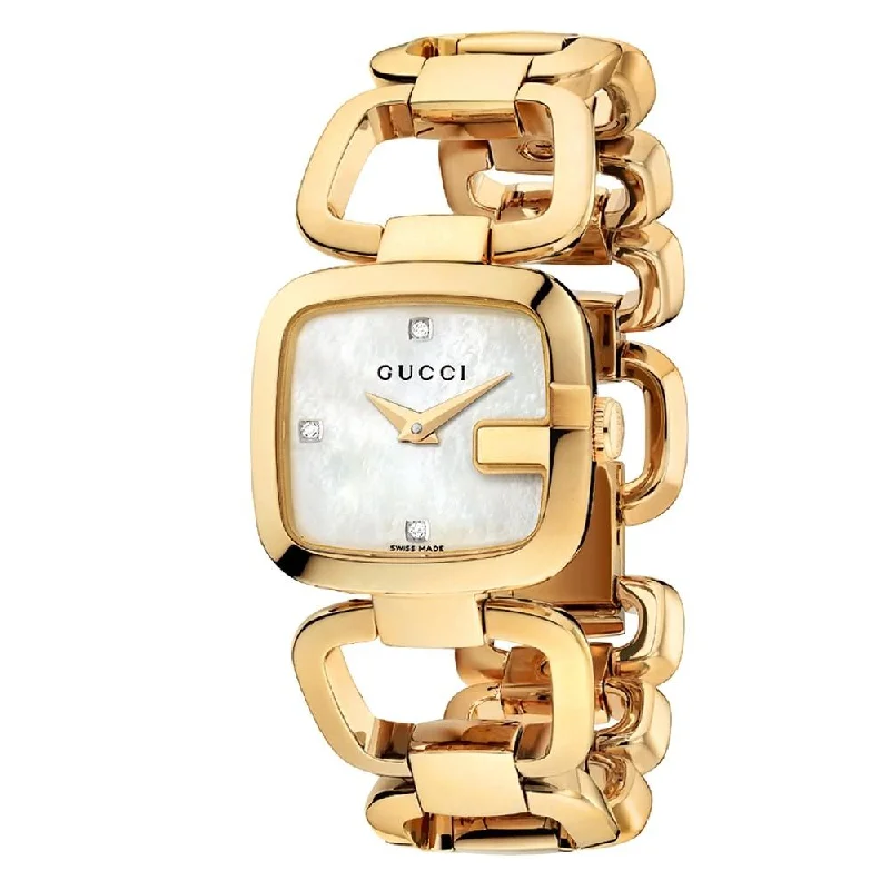 Pink gold strap watches-Gucci Women's YA125513 G-Gucci Diamond Gold-Tone Stainless Steel Watch