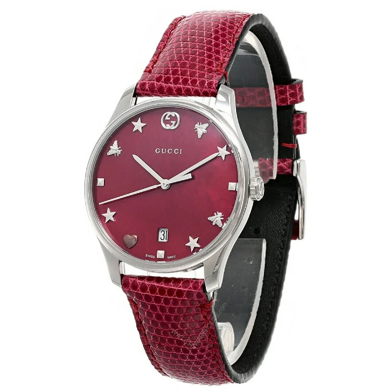 Water sport watches-Gucci Women's YA1264041A G-Timeless Red Leather Watch